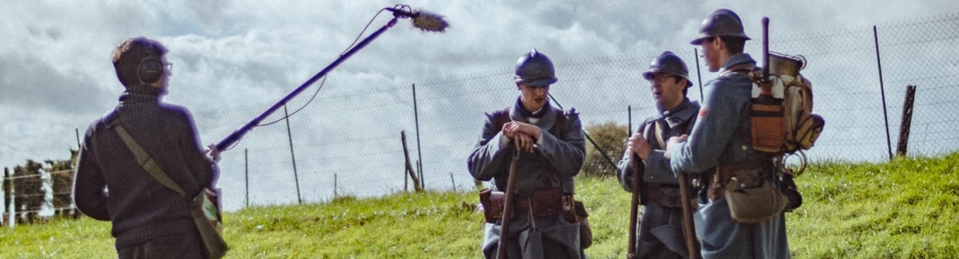 Field recording session with re-enactors in soldier's kit